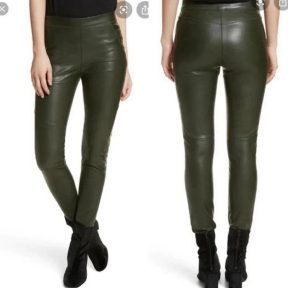 Free People/ Deep forest green/  Vegan leather/ Skinny pants/ Size US 4